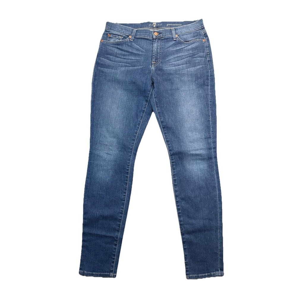 7 For All Mankind Gwenevere Skinny Jeans Size 32 Blue Stretch Designer Denim